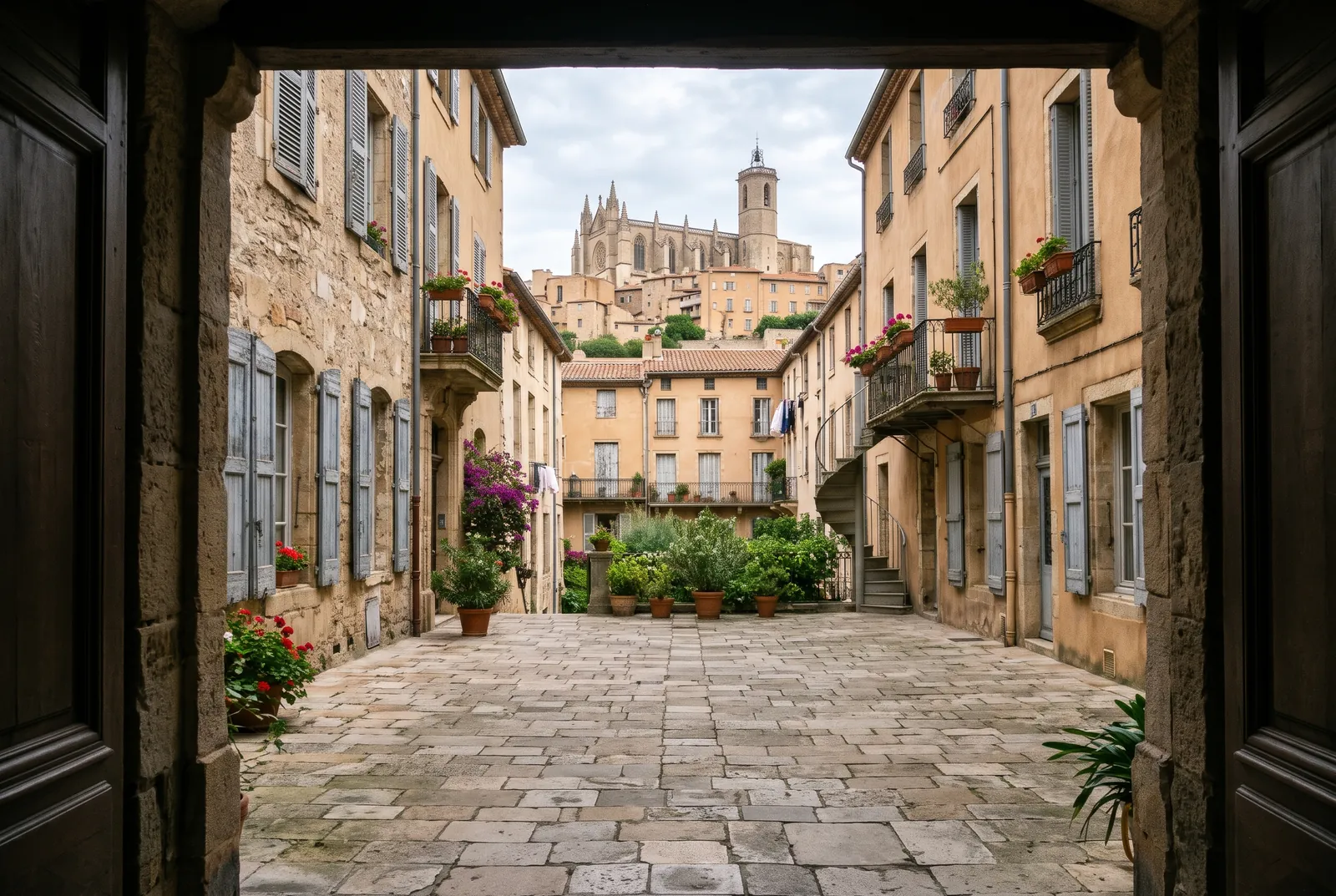 Cour intérieure d'un immeuble à Béziers